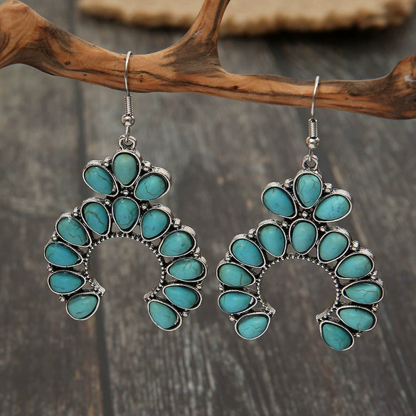 Wholesale Women's Retro Bohemian Alloy Drop Shape Turquoise Earrings With Electroplating