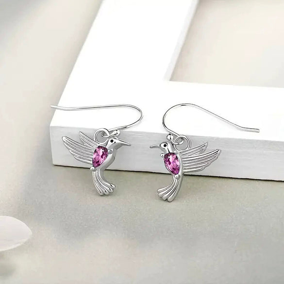 Wholesale Women's Retro Cartoon Animal Hummingbird Copper Earrings