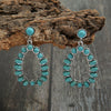Wholesale Women's Retro Cartoon Drop Shape Hollow Inlaid Turquoise Alloy Earrings