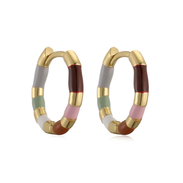 Wholesale Women's Retro Colorful Enamel Drop Glaze Copper Ushaped Geometric Earrings