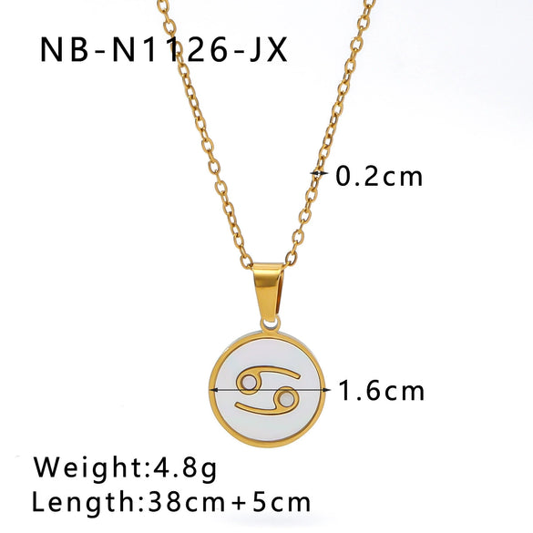 Wholesale Women's Retro Constellation Seashell Pendant Titanium Steel Necklace With 18K Vacuum Plating And Geometric Pattern