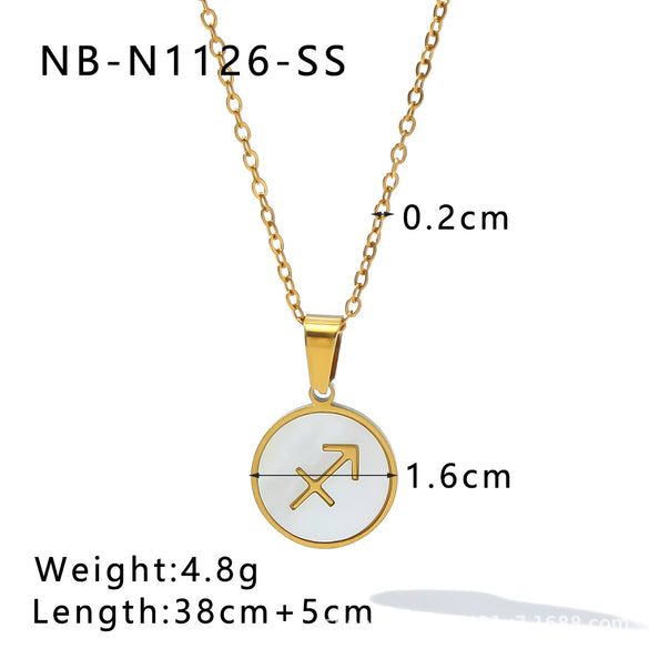 Wholesale Women's Retro Constellation Seashell Pendant Titanium Steel Necklace With 18K Vacuum Plating And Geometric Pattern
