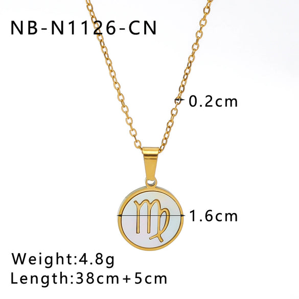 Wholesale Women's Retro Constellation Seashell Pendant Titanium Steel Necklace With 18K Vacuum Plating And Geometric Pattern