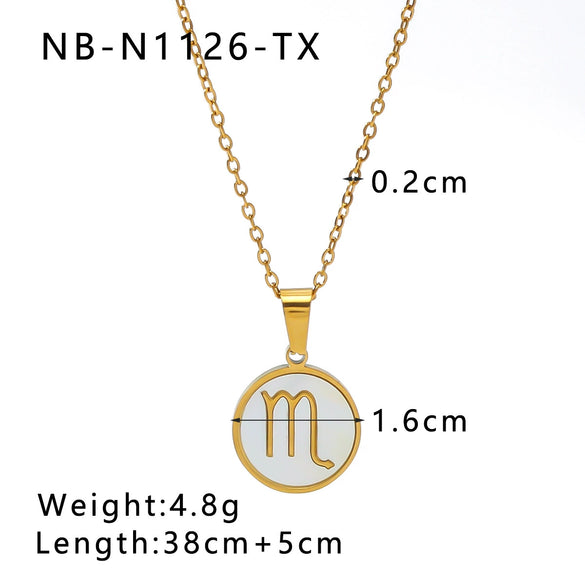 Wholesale Women's Retro Constellation Seashell Pendant Titanium Steel Necklace With 18K Vacuum Plating And Geometric Pattern