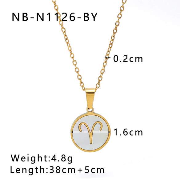 Wholesale Women's Retro Constellation Seashell Pendant Titanium Steel Necklace With 18K Vacuum Plating And Geometric Pattern