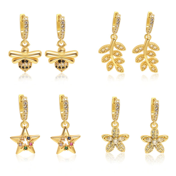 Wholesale Women's Retro Copper Earrings With Bee Fivepointed Star And Starfish Patterns Electroplated