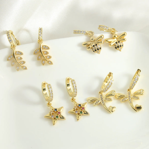Wholesale Women's Retro Copper Earrings With Bee Fivepointed Star And Starfish Patterns Electroplated