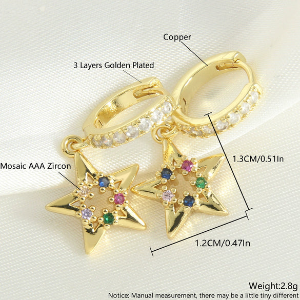 Wholesale Women's Retro Copper Earrings With Bee Fivepointed Star And Starfish Patterns Electroplated