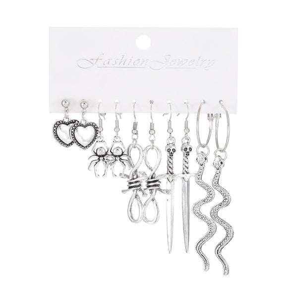 Wholesale Women's Retro Creative Alloy Love Butterfly Snake Sword Mushroom Earrings Set With Electroplating Design