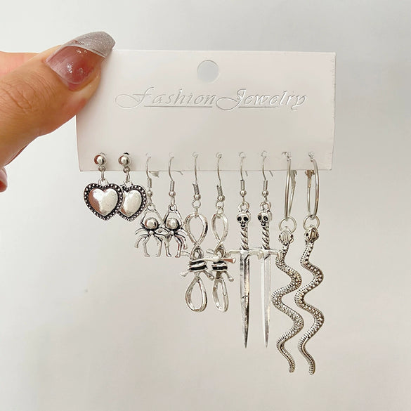 Wholesale Women's Retro Creative Alloy Love Butterfly Snake Sword Mushroom Earrings Set With Electroplating Design