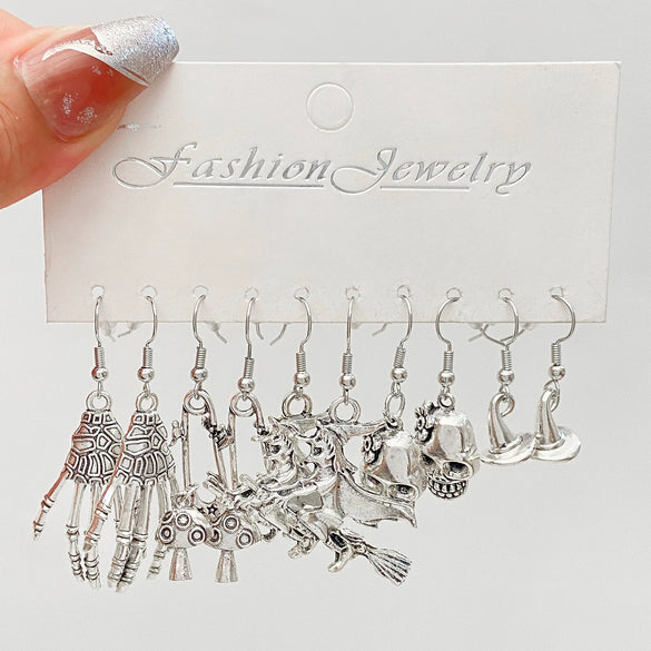 Wholesale Women's Retro Creative Alloy Love Butterfly Snake Sword Mushroom Earrings Set With Electroplating Design