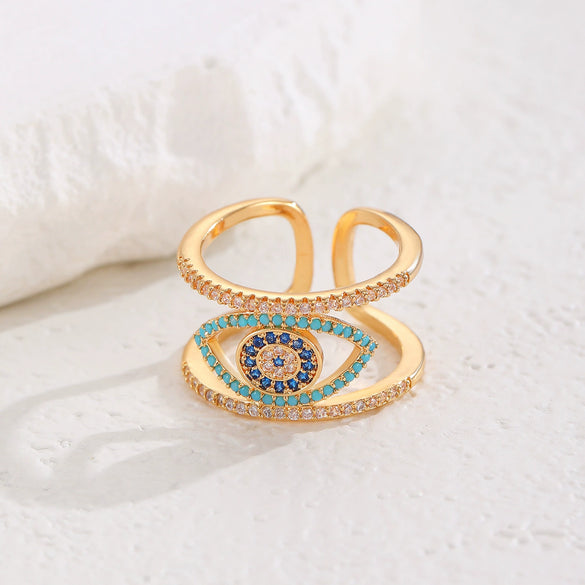 Wholesale Women's Retro Devil's Eye Opening Ring Jewelry Copper Electroplating