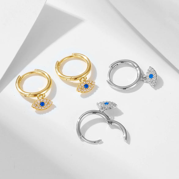 Wholesale Women's Retro Devil's Eye S925 Sterling Silver Earrings With Blue Diamond Zircon Design