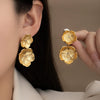 Wholesale Women's Retro Double Flower Titanium Steel Earrings 18K Gold Plated