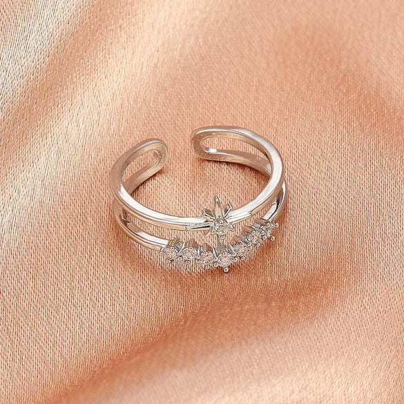 Wholesale Women's Retro Doublelayer Copper Ring With Microinlaid Zircon Butterfly Flap And Electroplating
