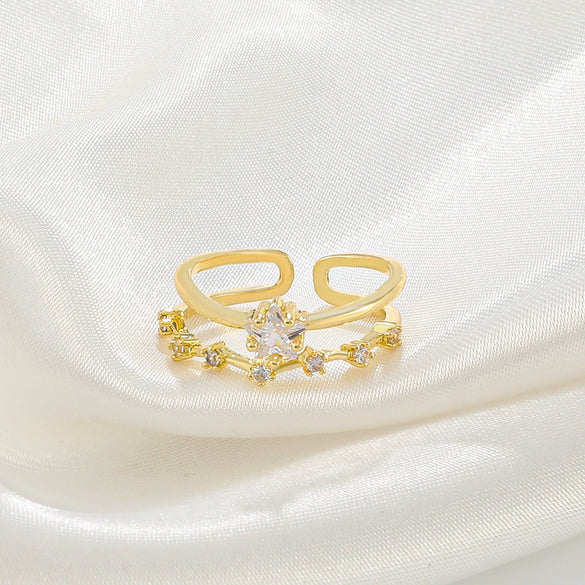 Wholesale Women's Retro Doublelayer Copper Ring With Microinlaid Zircon Butterfly Flap And Electroplating