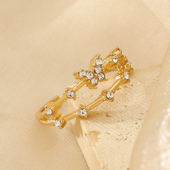Wholesale Women's Retro Doublelayer Copper Ring With Microinlaid Zircon Butterfly Flap And Electroplating