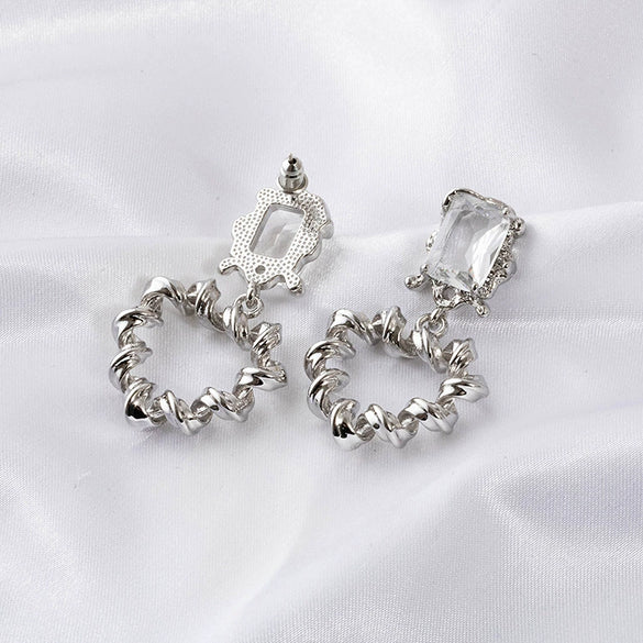 Wholesale Women's Retro Earrings Copper Rectangular And Peach Heart Shaped With Large Particle Zircon And Electroplating Process