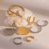 Wholesale Women's Retro Elegant Fanshaped Geometric Stainless Steel Electroplated Earrings Jewelry