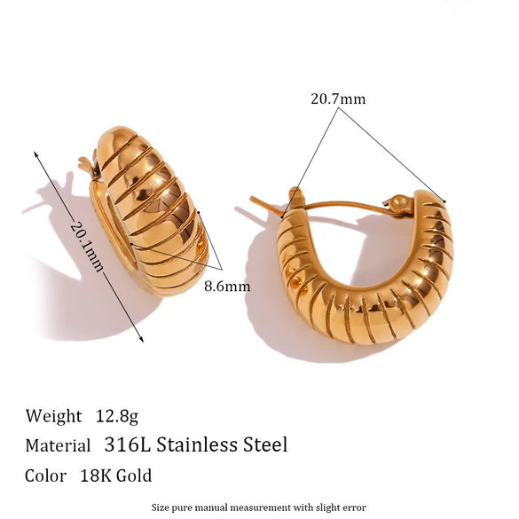 Wholesale Women's Retro Elegant Highend Geometric Ushaped Stainless Steel 18K Gold Plated Earrings Jewelry Combination