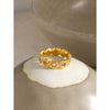 Wholesale Women's Retro Elegant 18K Gold Plated Stainless Steel Ring Set With Round Colorful Zircons