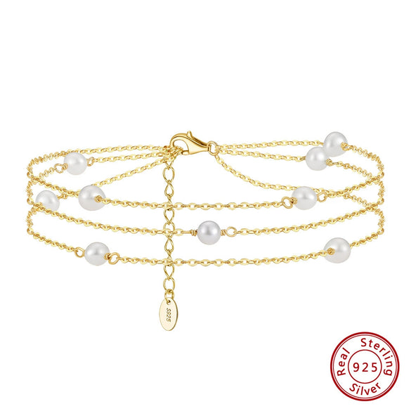 Wholesale Women's Retro Elegant S925 Sterling Silver Anklet With Natural Baroque Pearl And Geometric Design