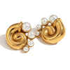 Wholesale Women's Retro Elegant Stainless Steel 18K Gold Plated Cast Threaded Swirl Pearl Geometric Earrings