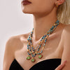 Wholesale Women's Retro Ethnic Style Natural Stone And Stainless Steel Beaded Necklace With Geometric Design And Electroplating Treatment