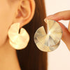 Wholesale Women's Retro Exaggerated Alloy Fan Shaped Irregular Earrings With Geometric Design And Electroplating