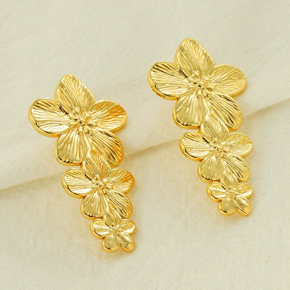 Wholesale Women's Retro Exaggerated Flower 316L Stainless Steel 18K Goldplated Earrings