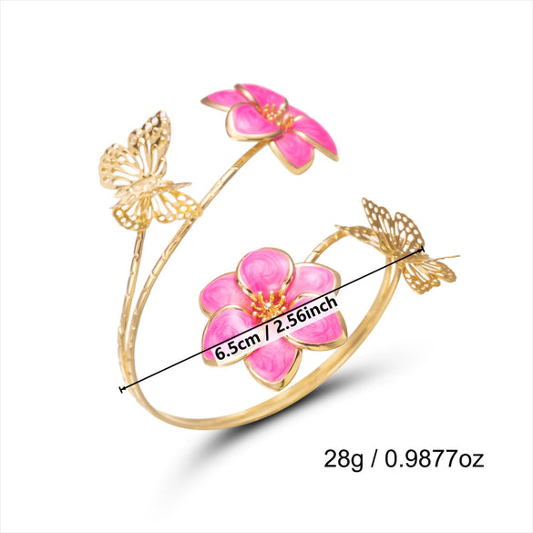 Wholesale Women's Retro Exaggerated Oildrip Flower Butterfly Alloy Bracelet Open Arm Ring Accessories