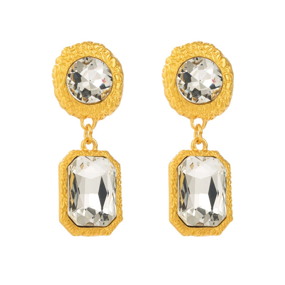Wholesale Women's Retro Exaggerated Square Alloy Diamond Earrings With S925 Silver Needle And Multilayer Design