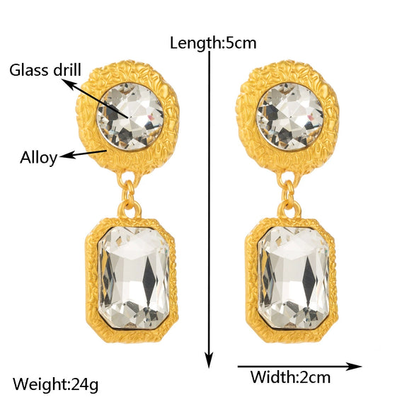 Wholesale Women's Retro Exaggerated Square Alloy Diamond Earrings With S925 Silver Needle And Multilayer Design