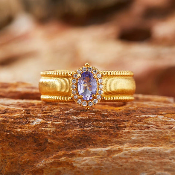 Wholesale Women's Retro Fashion Geometric S925 Sterling Silver Ring Set With Natural Garnet Sapphire Gemstones