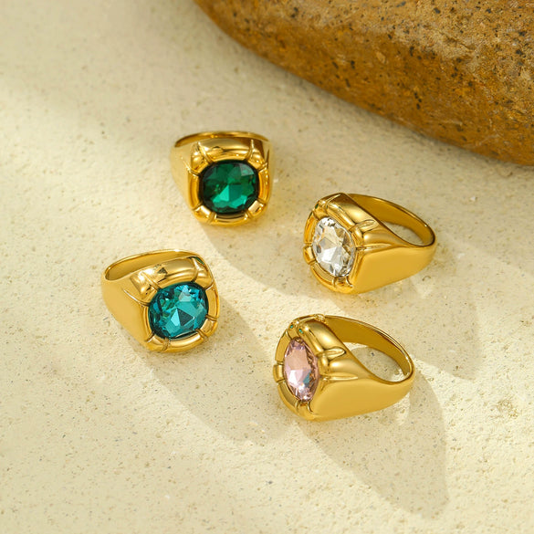 Wholesale Women's Retro Fashion Geometric Stainless Steel Ring With Electroplating Treatment
