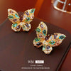Wholesale Women's Retro Fashion Light Luxury Copper Earrings With Colorful Butterfly And Geometric Pattern And Electroplating Treatment