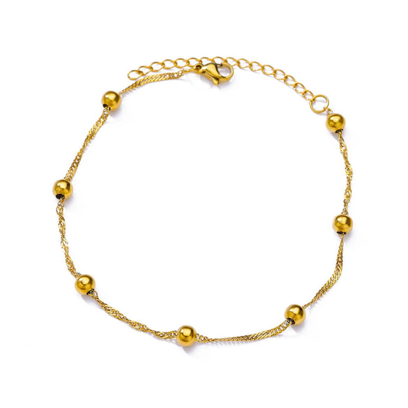 Wholesale Women's Retro Fashion Natural Stone Pearl Geometric Stainless Steel Anklet With Gold Plated Artificial And Semiprecious Stones