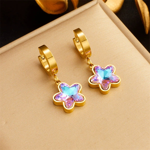 Wholesale Women's Retro Fashion Niche Purple Colorful Rhinestone Butterfly Pendant Accessories Earrings Gold Plated Titanium Steel With Electroplating