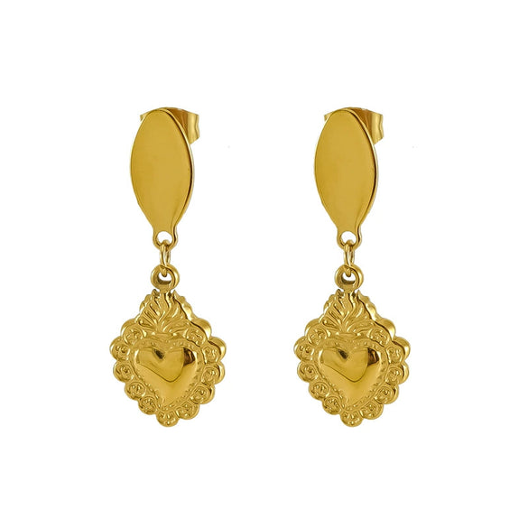 Wholesale Women's Retro Fashion Ol Heartshaped Stainless Steel Electroplated Earrings