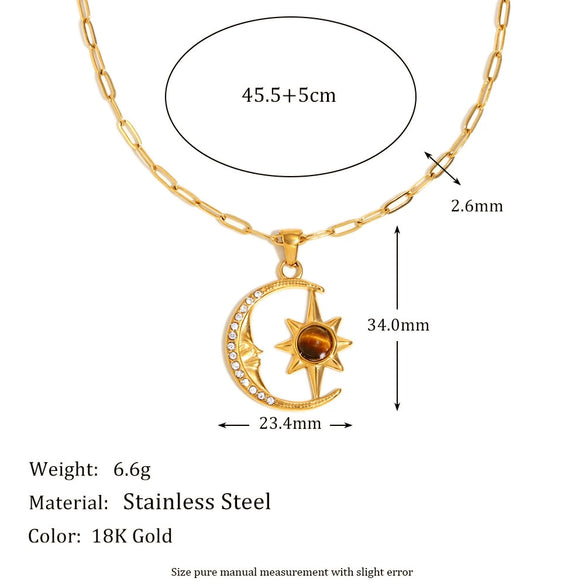 Wholesale Women's Retro Fashion Pendant Necklace Stainless Steel Plated With Star Pattern And 18K Gold Electroplating