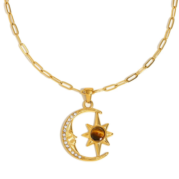 Wholesale Women's Retro Fashion Pendant Necklace Stainless Steel Plated With Star Pattern And 18K Gold Electroplating