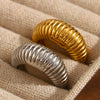 Wholesale Women's Retro Fashion Personality Jewelry Stainless Steel 18K Gold Plated Geometric Long Bread Ring