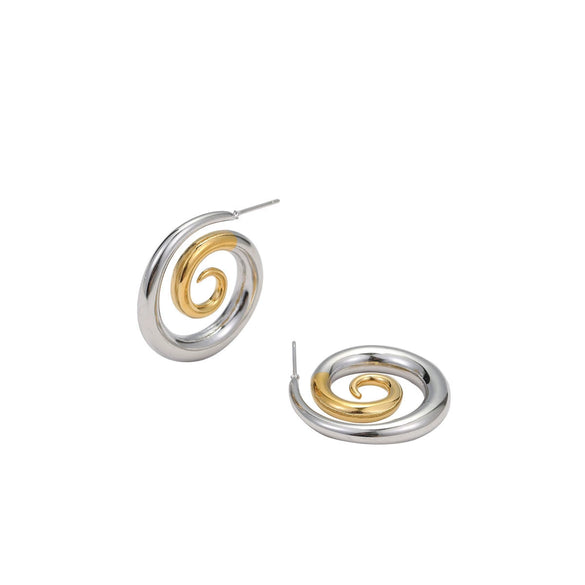 Wholesale Women's Retro Fashion Stainless Steel 18K Gold Plated Geometric Hollow Spiral Earrings
