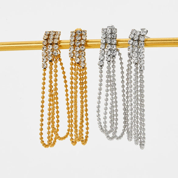 Wholesale Women's Retro Fashionable Long Tassel Stainless Steel Ear Jewelry With Geometric Design And Electroplating