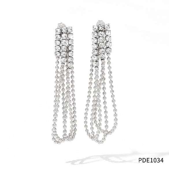 Wholesale Women's Retro Fashionable Long Tassel Stainless Steel Ear Jewelry With Geometric Design And Electroplating