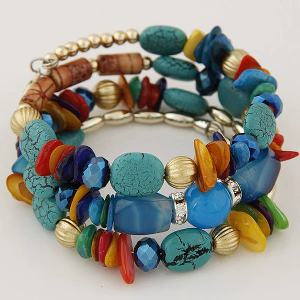 Wholesale Women's Retro Geometric Alloy Beaded Multilayer Winding Bracelet With Electroplating