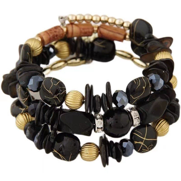 Wholesale Women's Retro Geometric Alloy Beaded Multilayer Winding Bracelet With Electroplating