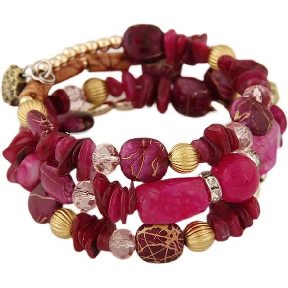 Wholesale Women's Retro Geometric Alloy Beaded Multilayer Winding Bracelet With Electroplating