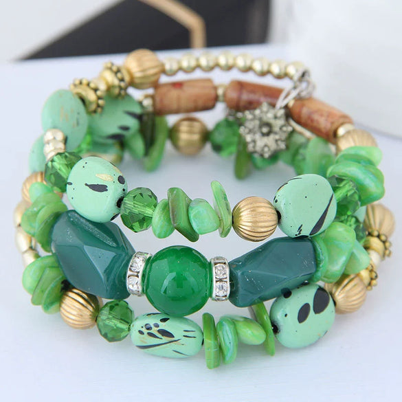 Wholesale Women's Retro Geometric Alloy Beaded Multilayer Winding Bracelet With Electroplating