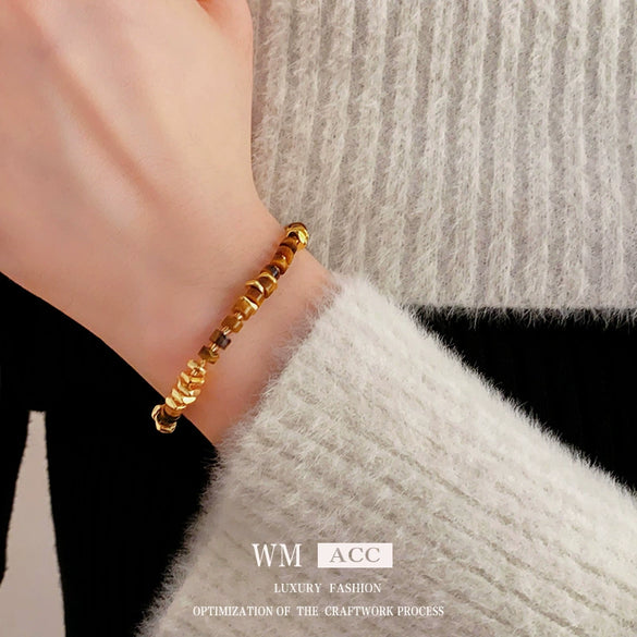 Wholesale Women's Retro Geometric Alloy Electroplated Tiger Eye Stone Bracelet